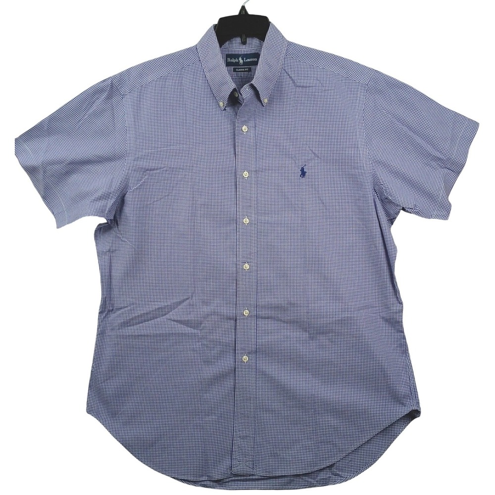 Ralph Lauren Button Down Mens 16.5 XXL Blue Gingham Classic Fit Vintage Short - Picture 2 of 9